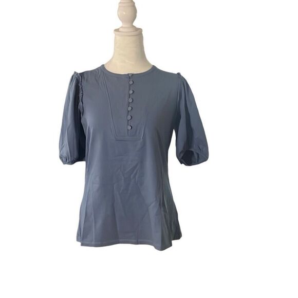 AnyBody Womens XS Puff Sleeve Knit Henley Top Dusk Blue NWT with Defects) - Picture 1 of 6